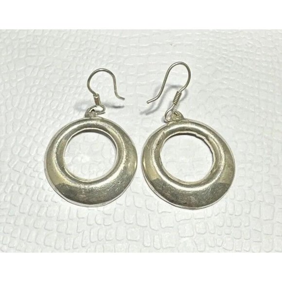 Signed Taxco Mexico Sterling Silver Hoop Earrings Dangle TR-77 - Picture 3 of 6